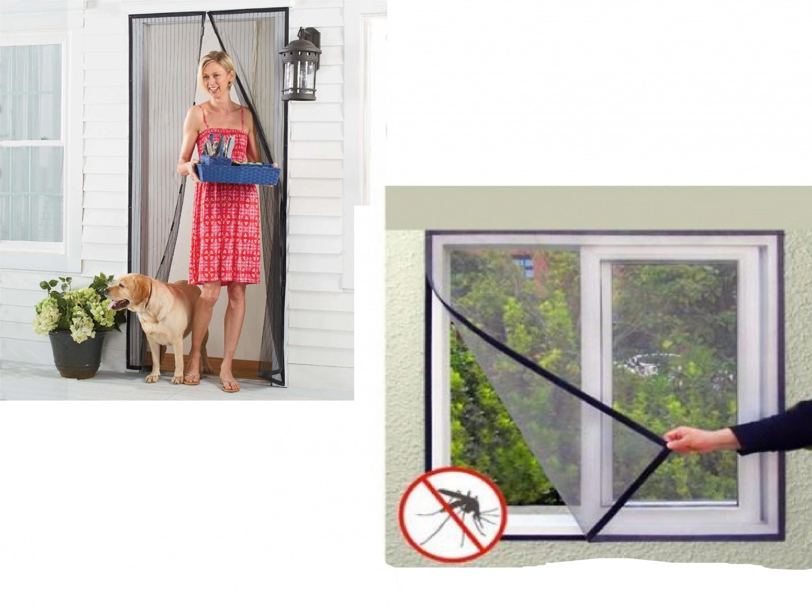 Pachet impotriva insectelor: 2 x plasa pentru fereastra + perdea usa