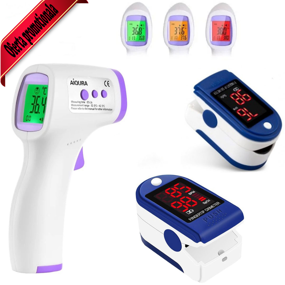Termometru digital non contact cu infrarosu + Pulsoximetru pentru masurarea saturatiei de oxigen din sange si masurarea pulsului