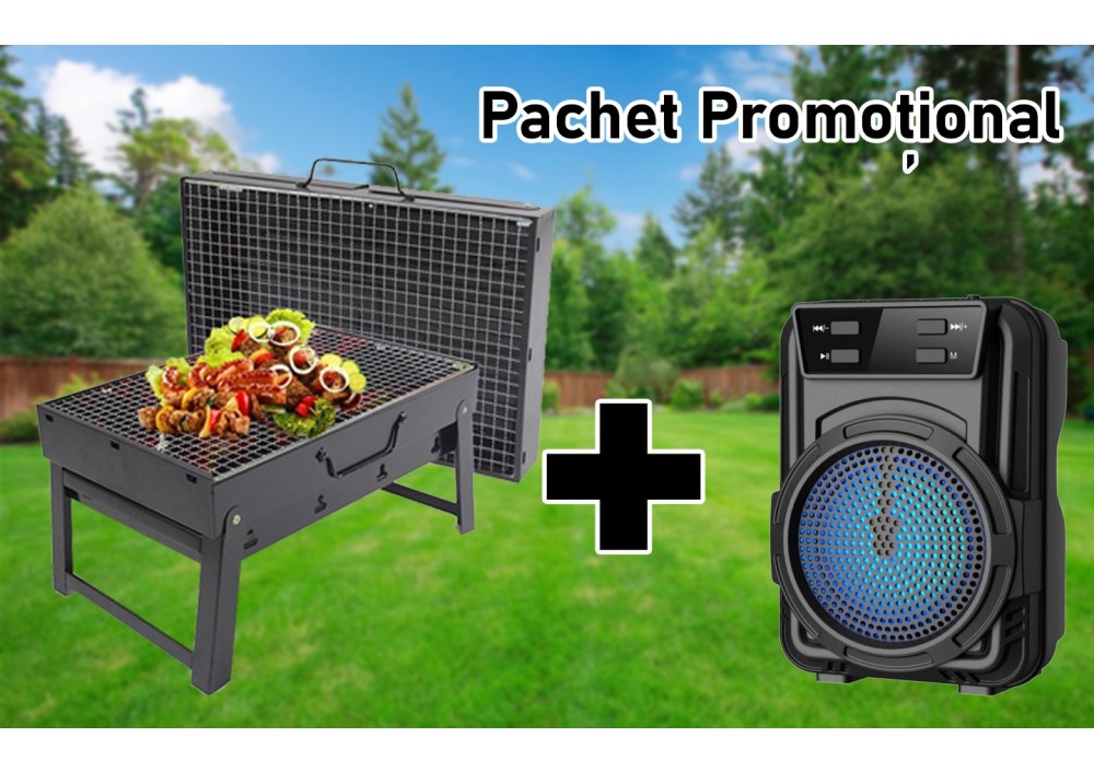 Pachet promotional Gratar pliabil + mini boxa Bluetooth Cadou