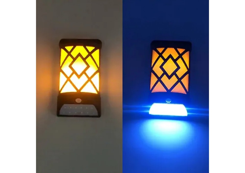 Set 2 Lampi LED Solare Pentru Perete, 2 in 1, Efect De Flacara, Senzor de miscare